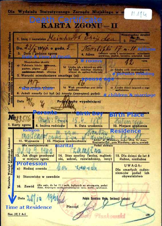 Death Certificate For Chaja Lea Meinhardt